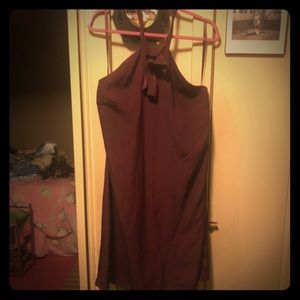 HP!🤩Merona Wine Color Halter Dress w/Pearl Button